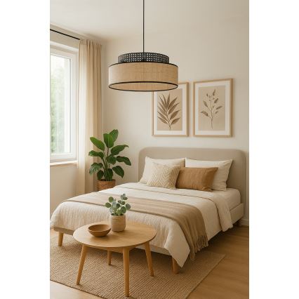 Luster na lanku BOHO 1xE27/60W/230V čierna/ratan