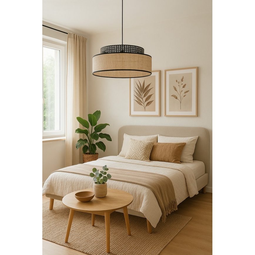 Luster na lanku BOHO 1xE27/60W/230V čierna/ratan