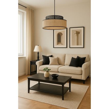 Luster na lanku BOHO 1xE27/60W/230V čierna/ratan
