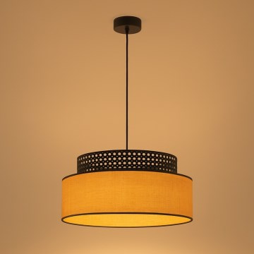 Luster na lanku BOHO 1xE27/60W/230V pr. 40 cm čierna/ratan