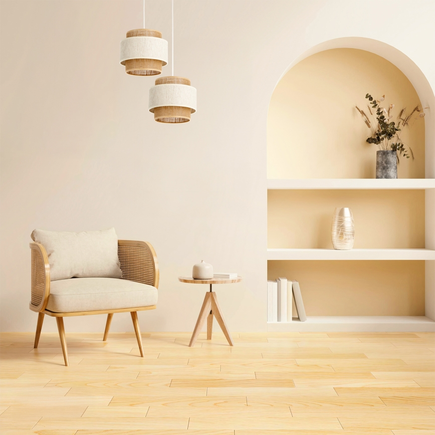 Luster na lanku BOHO 2xE27/60W/230V krémová/juta