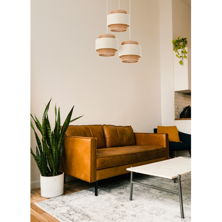 Luster na lanku BOHO 3xE27/60W/230V krémová/juta