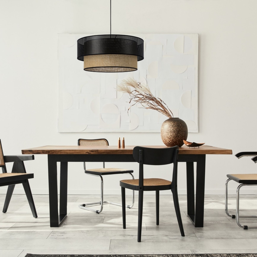 Luster na lanku BORHO 1xE27/60W/230V, priemer 40 cm, čierna/juta