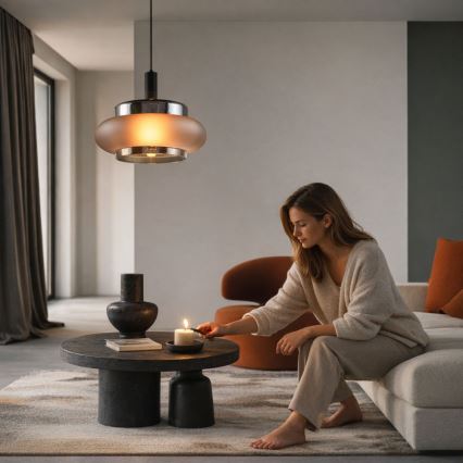 Luster na lanku BRIZI 1xE27/40W/230V sivá/dymová