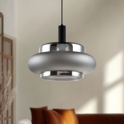 Luster na lanku BRIZI 1xE27/40W/230V sivá/dymová