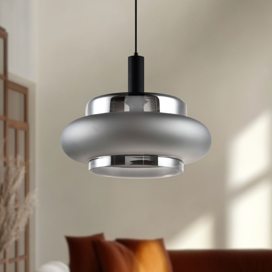 Luster na lanku BRIZI 1xE27/40W/230V sivá/dymová