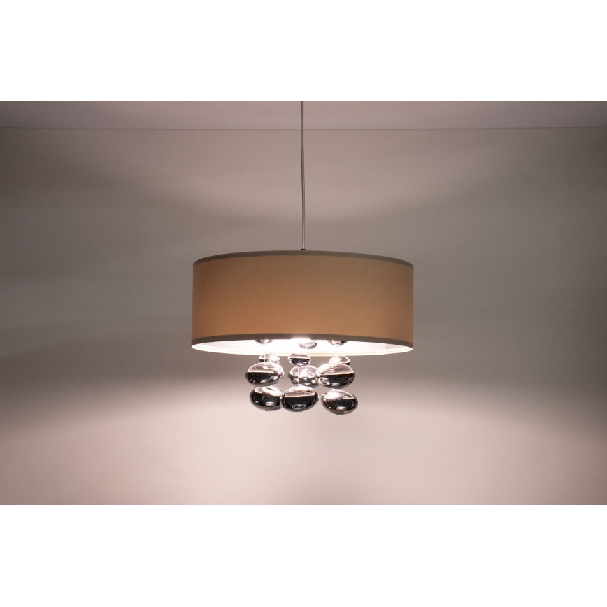 Luster na lanku BUBBLE 1xE27/60W/230V, priemer 50 cm, béžový