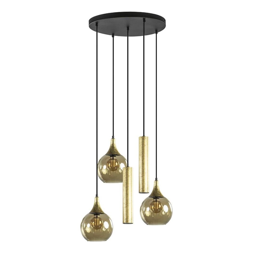 Luster na lanku CALYPSO 2xGU10/60W/230V + 3xE27/60W čierna/zlatá