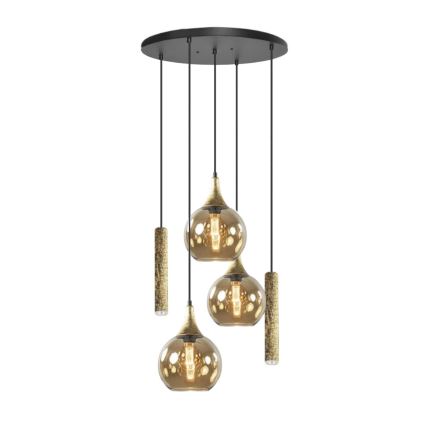 Luster na lanku CALYPSO 2xGU10/60W/230V + 3xE27/60W čierna/zlatá