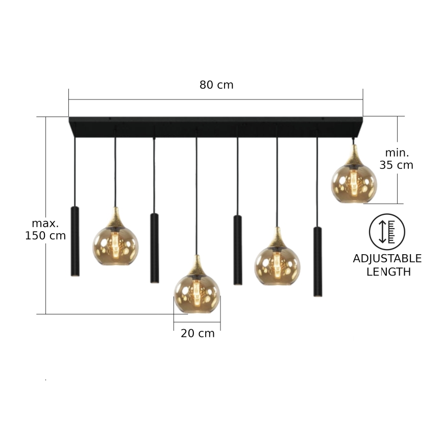 Luster na lanku CALYPSO 4xGU10/60W/230V + 4xE27/60W čierna/zlatá