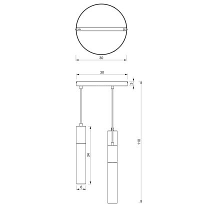 Luster na lanku CASSA 3xGU10/8W/230V čierna/zlatá