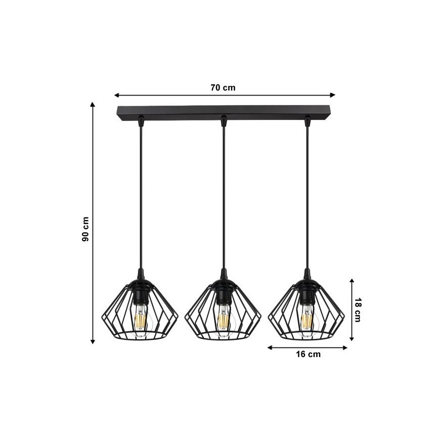 Luster na lanku CEED 3xE27/60W/230V čierna