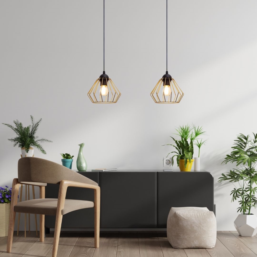 Luster na lanku CEED GOLD 2xE27/60W/230V čierna/zlatá