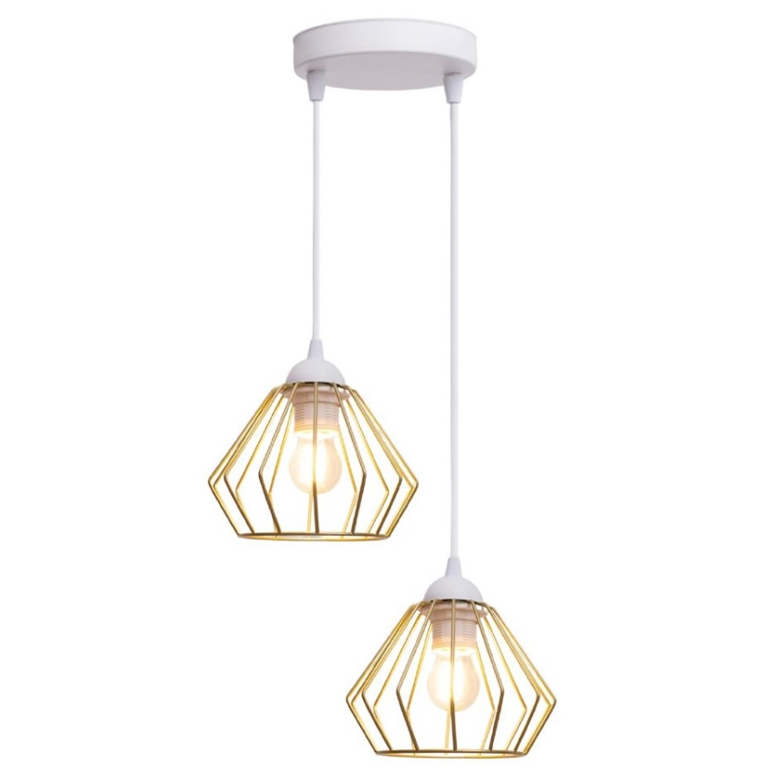 Luster na lanku CEED GOLD 2xE27/60W/230V pr. 28 cm biela/zlatá