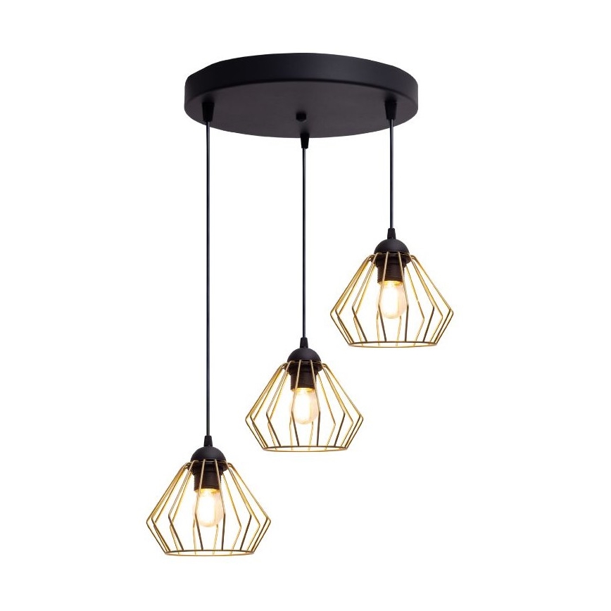 Luster na lanku CEED GOLD 3xE27/60W/230V pr. 45 cm čierna/zlatá