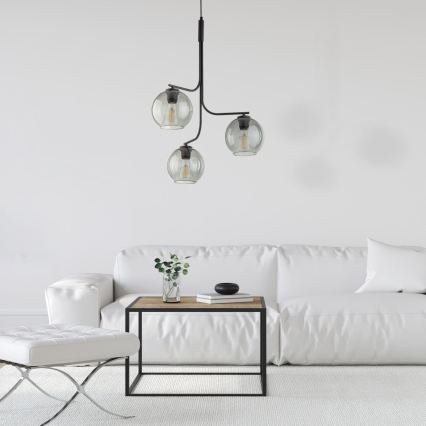 Luster na lanku CESAR 3xE27/15W/230V čierna/dymová sivá