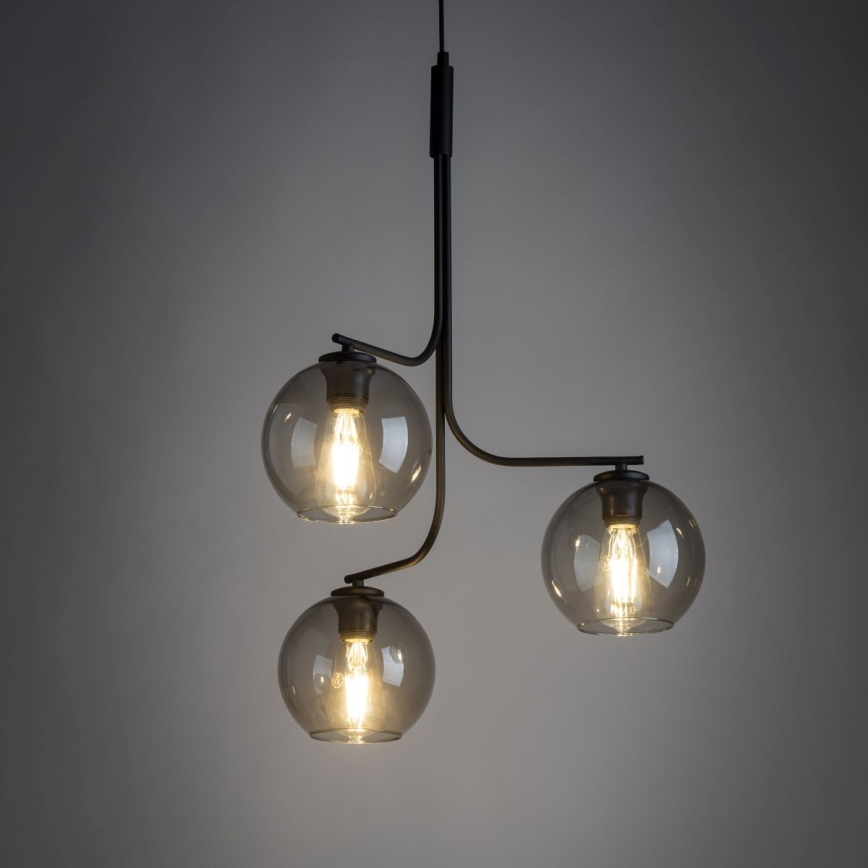 Luster na lanku CESAR 3xE27/15W/230V čierna/dymová sivá
