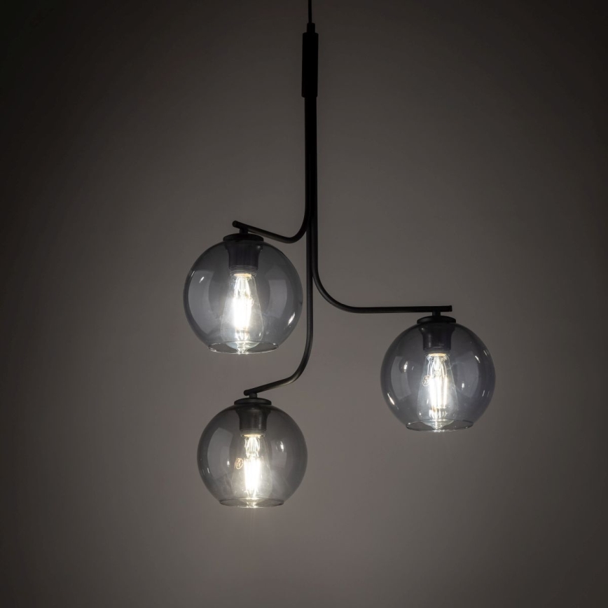 Luster na lanku CESAR 3xE27/15W/230V čierna/dymová sivá