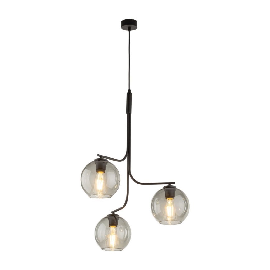 Luster na lanku CESAR 3xE27/15W/230V čierna/dymová sivá