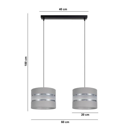 Luster na lanku CORAL 2xE27/60W/230V šedá
