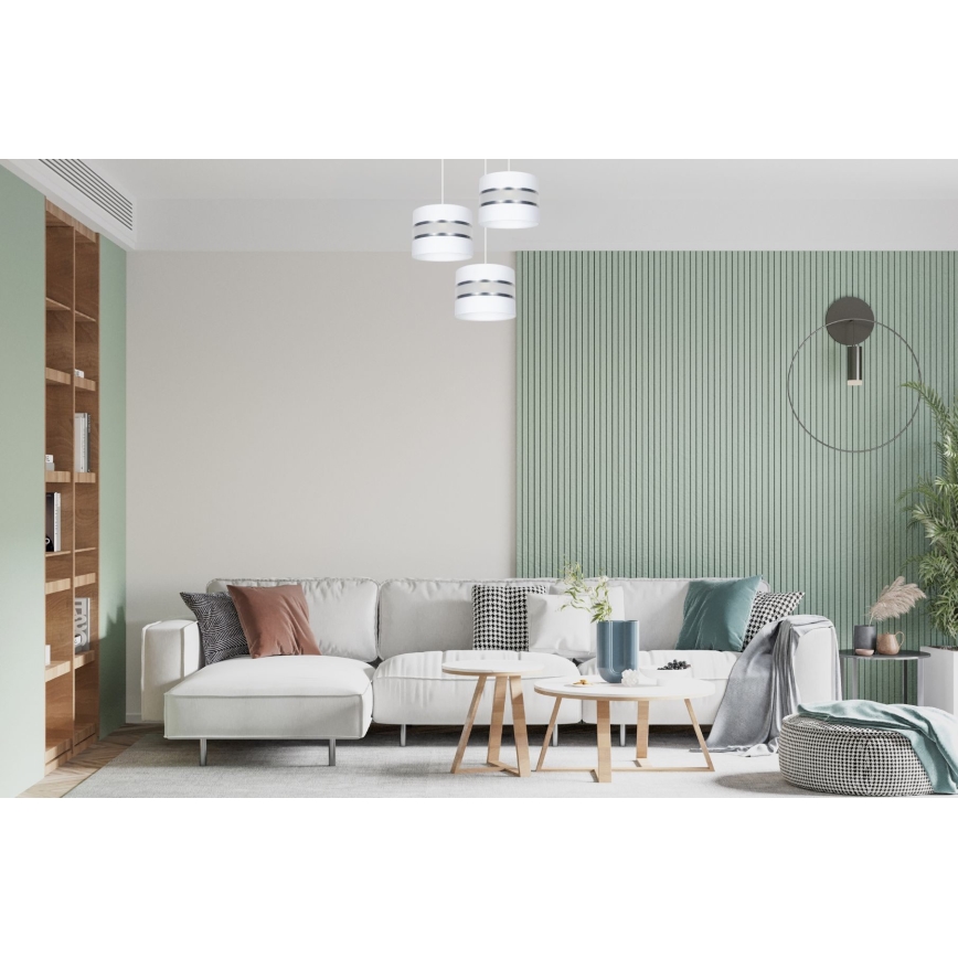 Luster na lanku CORAL 3xE27/60W/230V biela/matný chróm pr. 45 cm