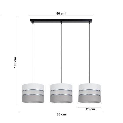 Luster na lanku CORAL 3xE27/60W/230V biela/šedá