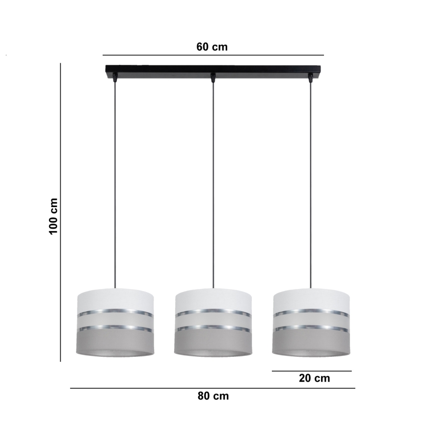Luster na lanku CORAL 3xE27/60W/230V biela/šedá