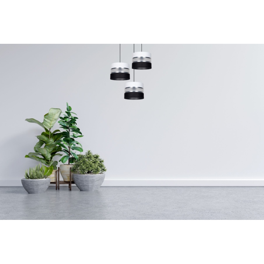 Luster na lanku CORAL 3xE27/60W/230V čierna/biela/matný chróm pr. 45 cm