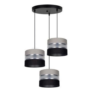 Luster na lanku CORAL 3xE27/60W/230V čierna/šedá/matný chróm pr. 45 cm