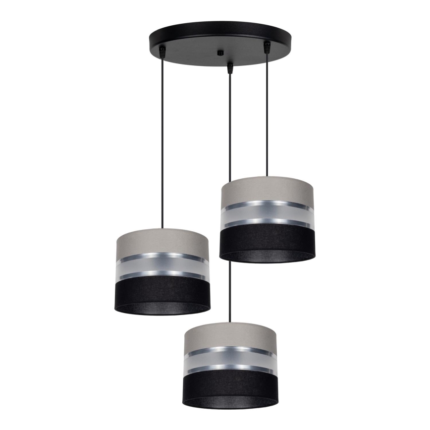 Luster na lanku CORAL 3xE27/60W/230V čierna/šedá/matný chróm pr. 45 cm