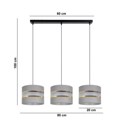 Luster na lanku CORAL 3xE27/60W/230V šedá