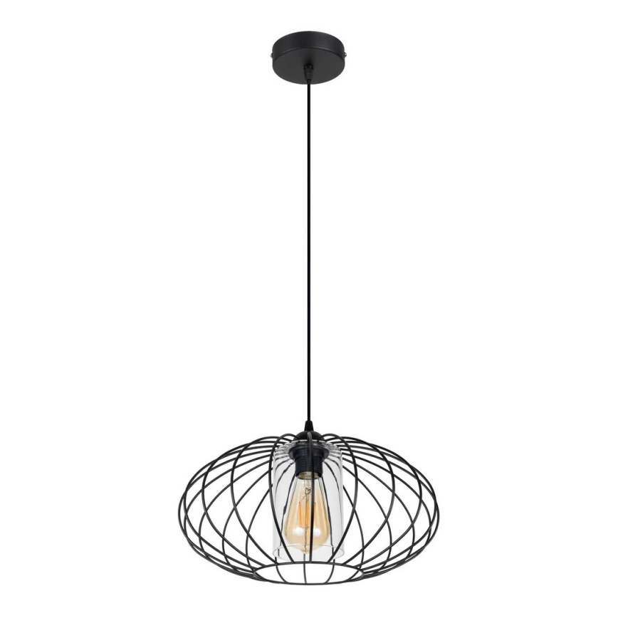 Luster na lanku CORRINI 1xE27/60W/230V pr. 34 cm čierna/číra