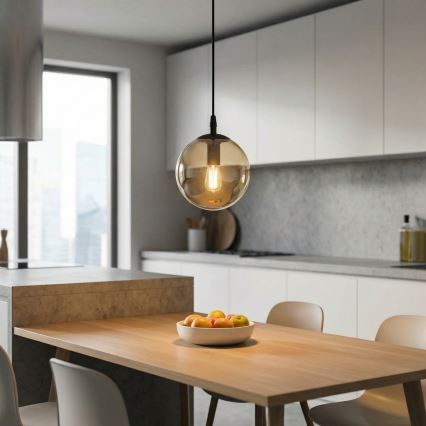 Luster na lanku COSMO 1xE14/10W/230V pr. 14 cm čierna/béžová