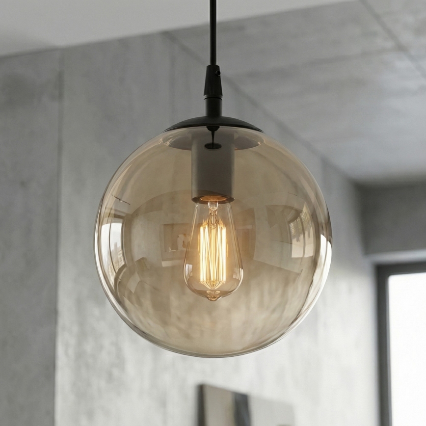 Luster na lanku COSMO 1xE14/10W/230V pr. 14 cm čierna/béžová