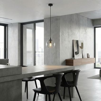 Luster na lanku COSMO 1xE14/10W/230V pr. 14 cm čierna/číra