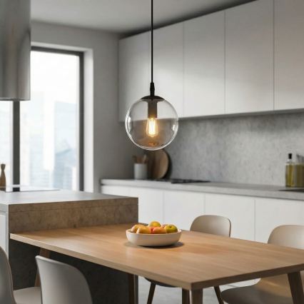 Luster na lanku COSMO 1xE14/10W/230V pr. 14 cm čierna/číra