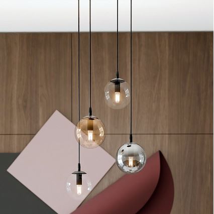 Luster na lanku COSMO 4xE14/10W/230V pr. 40 cm čierna/šedá/béžová/číra