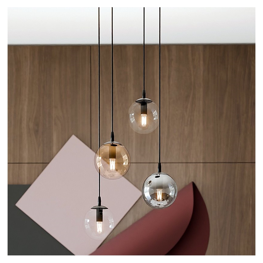 Luster na lanku COSMO 4xE14/10W/230V pr. 40 cm čierna/šedá/béžová/číra