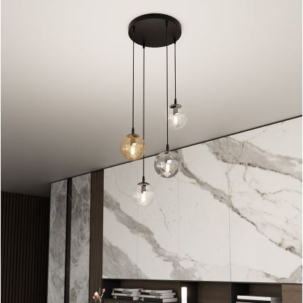 Luster na lanku COSMO 4xE14/10W/230V pr. 40 cm čierna/šedá/béžová/číra