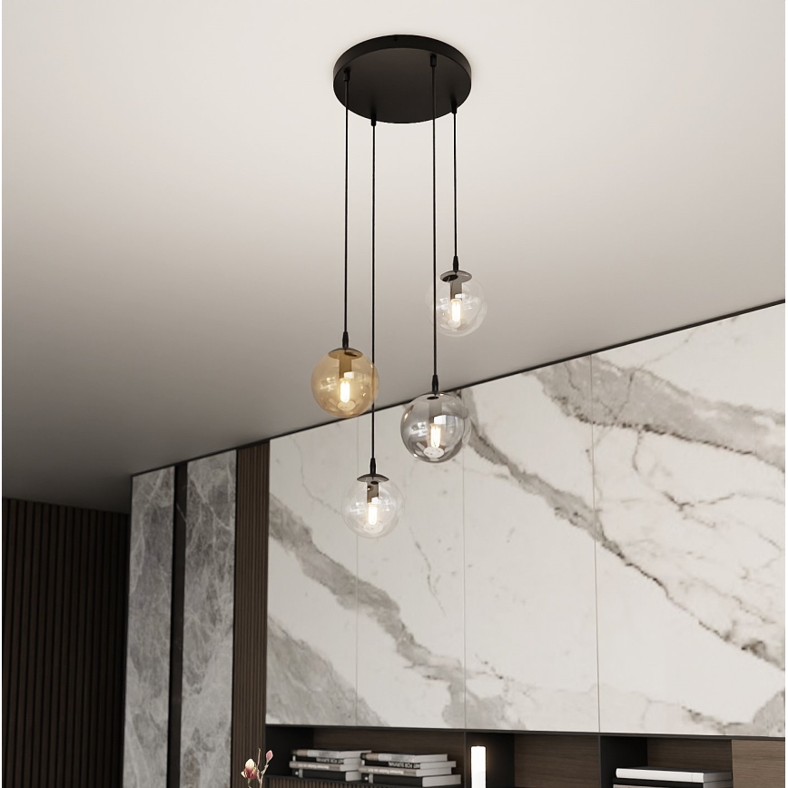 Luster na lanku COSMO 4xE14/10W/230V pr. 40 cm čierna/šedá/béžová/číra
