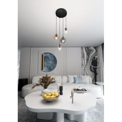 Luster na lanku COSMO 4xE14/10W/230V pr. 40 cm čierna/šedá/béžová/číra