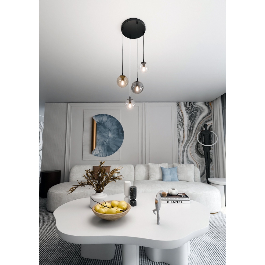 Luster na lanku COSMO 4xE14/10W/230V pr. 40 cm čierna/šedá/béžová/číra