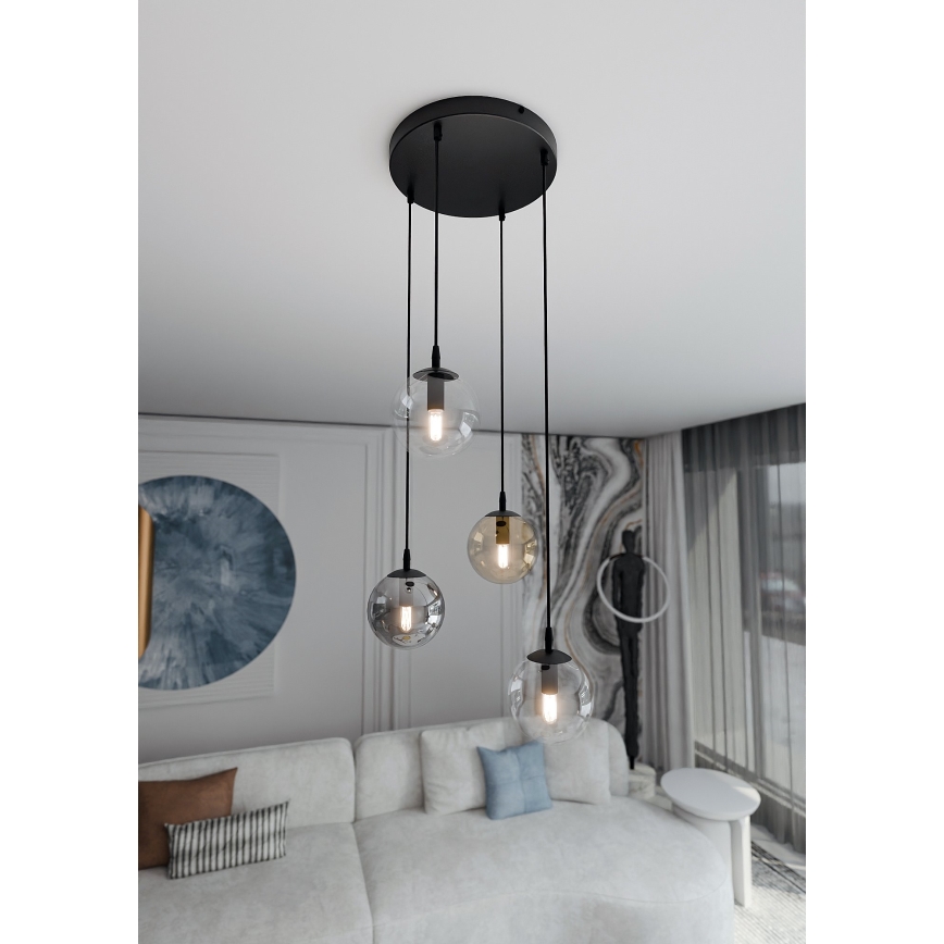 Luster na lanku COSMO 4xE14/10W/230V pr. 40 cm čierna/šedá/béžová/číra