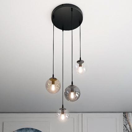 Luster na lanku COSMO 4xE14/10W/230V pr. 40 cm čierna/šedá/béžová/číra