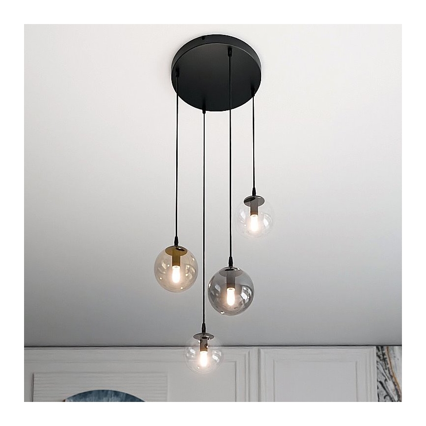 Luster na lanku COSMO 4xE14/10W/230V pr. 40 cm čierna/šedá/béžová/číra