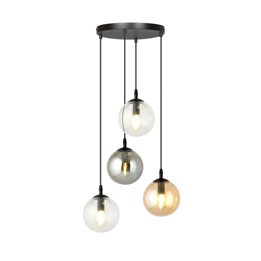 Luster na lanku COSMO 4xE14/10W/230V pr. 40 cm čierna/šedá/béžová/číra