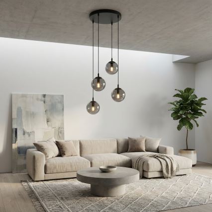 Luster na lanku COSMO 4xE14/10W/230V pr. 40 cm čierna/šedá