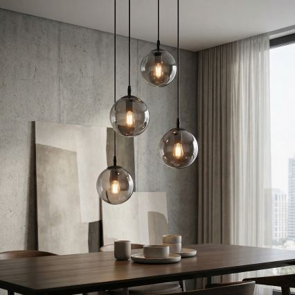 Luster na lanku COSMO 4xE14/10W/230V pr. 40 cm čierna/šedá