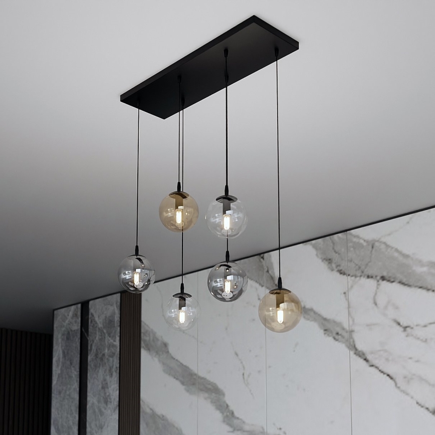 Luster na lanku COSMO 6xE14/10W/230V čierna/šedá/béžová/číra
