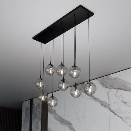 Luster na lanku COSMO 9xE14/10W/230V čierna/šedá